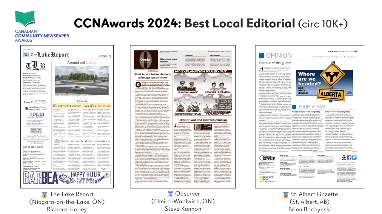 2024 CCNAwards: Best Local Editorial (circ 10K+) - News Media Canada